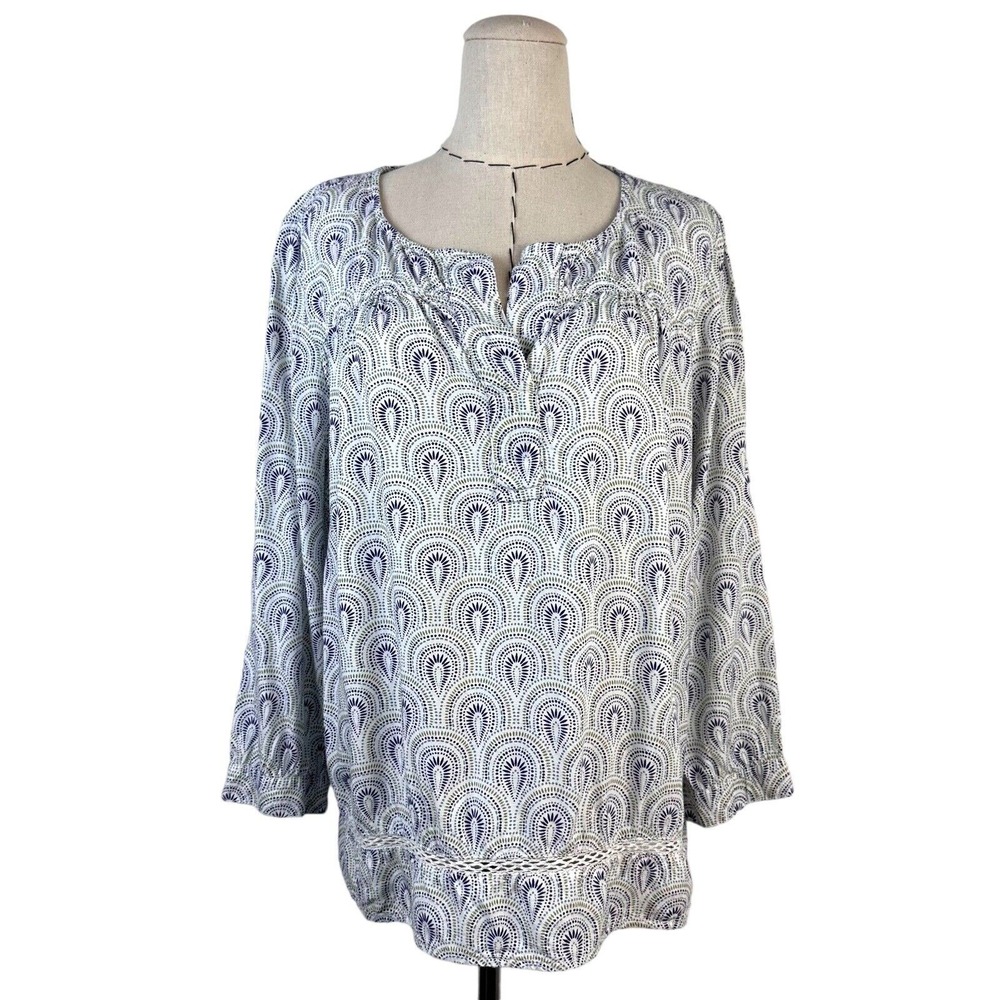 CASLON Petite Floral Print Pullover Blouse Long Sleeve Women's Size L